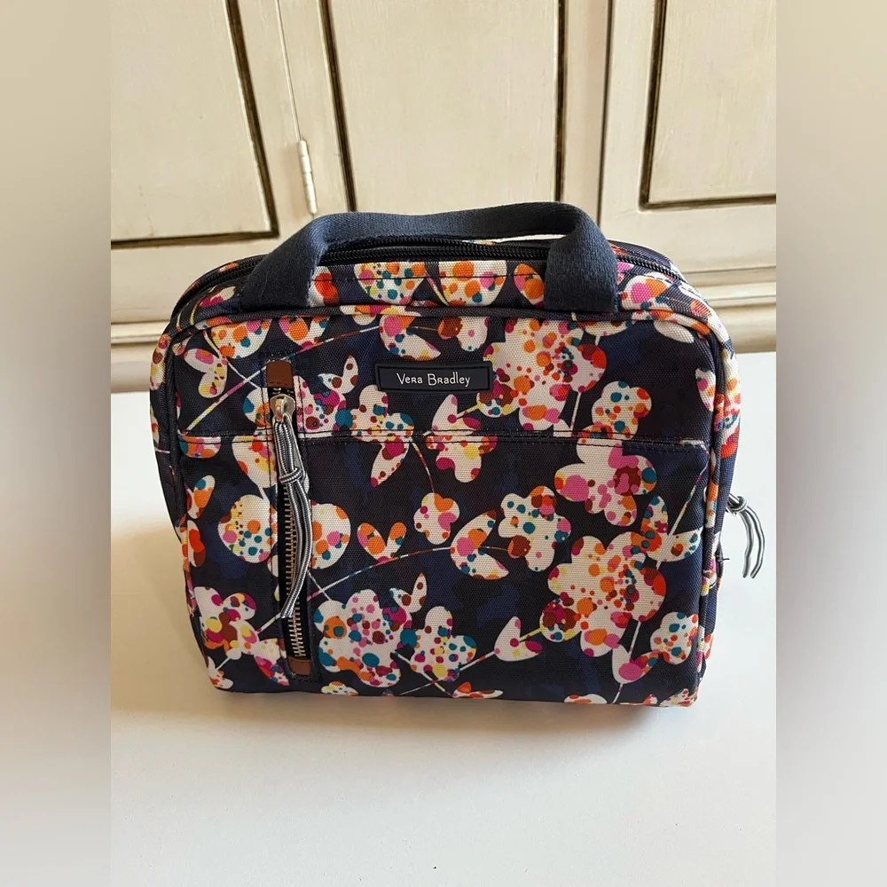 Vera Bradley  Floral Multi Color dot pattern double handle make up bag satchel
